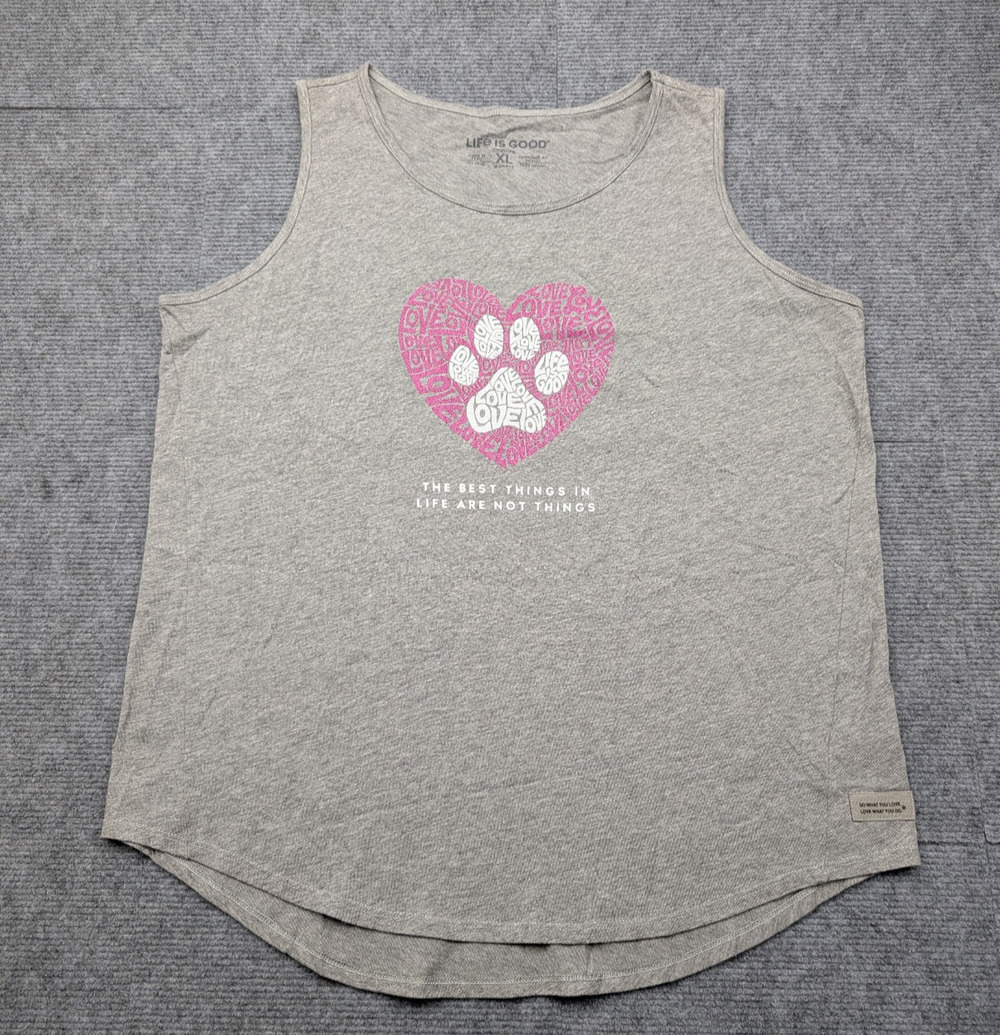 Life Is Good Tank Top Womens XL Crusher Dog Lover Gift Graphic Slogan Heathered